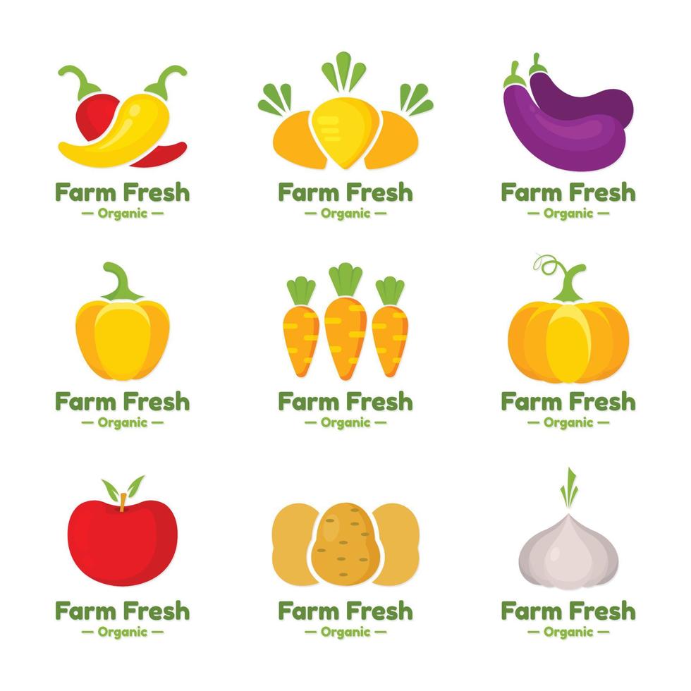 Set Of Fresh Vegetable Produce Logos vector