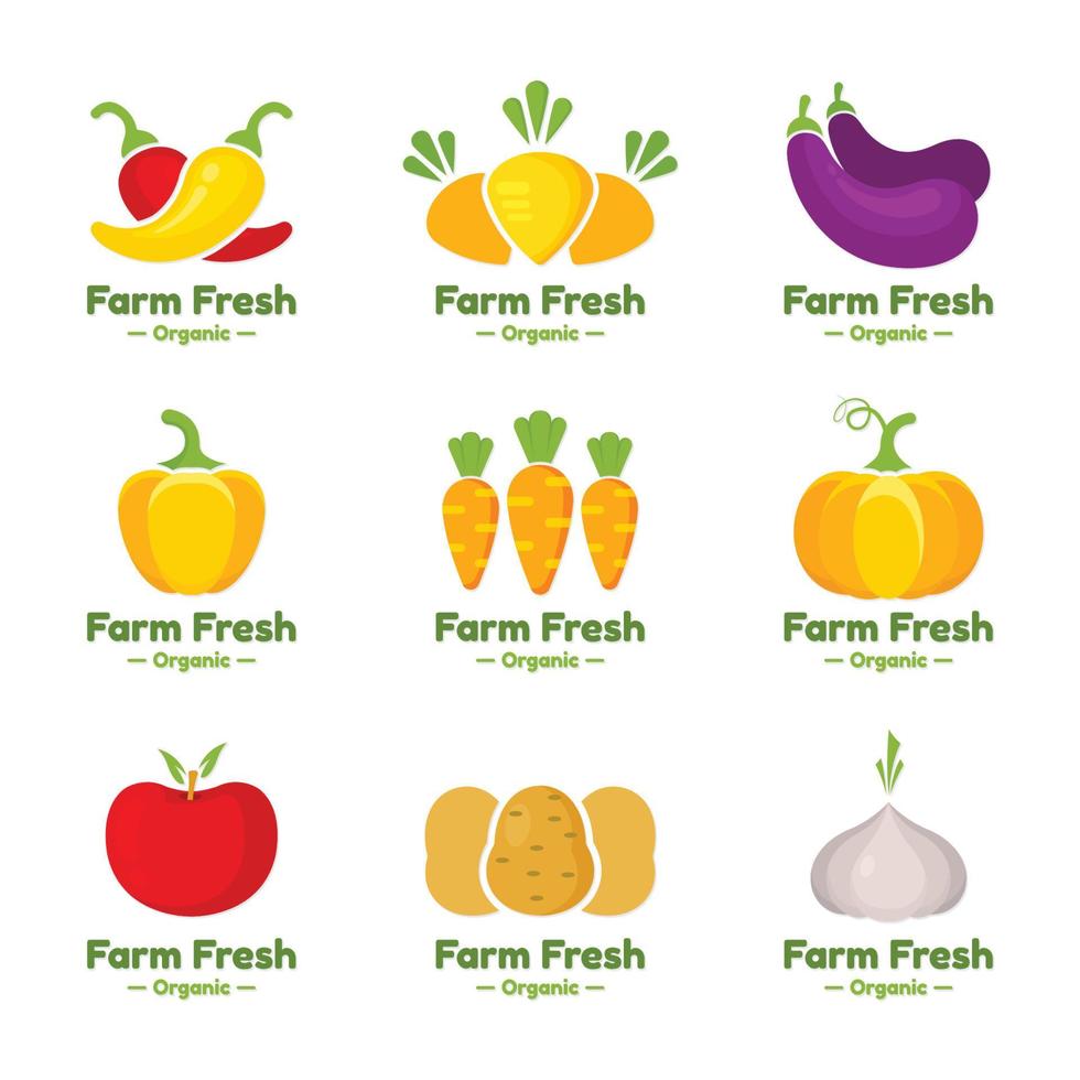 conjunto de logotipos de productos vegetales frescos vector