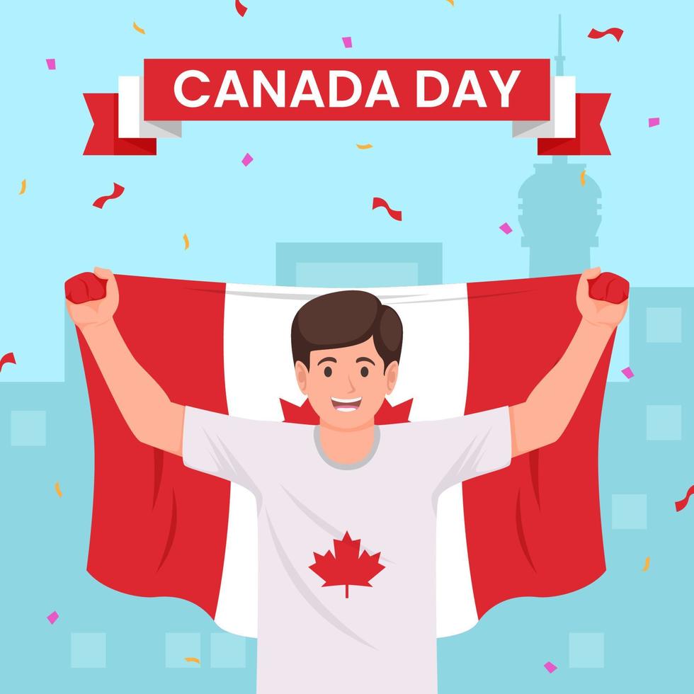 Man Hold Canada Flag on Canada Day vector