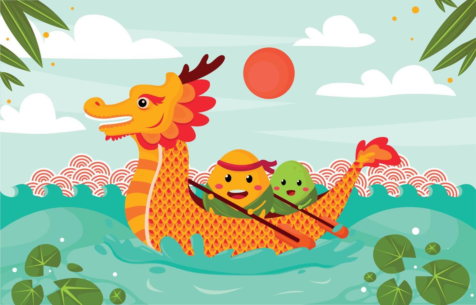 Cute Dragon Boat Chinese Festival vector