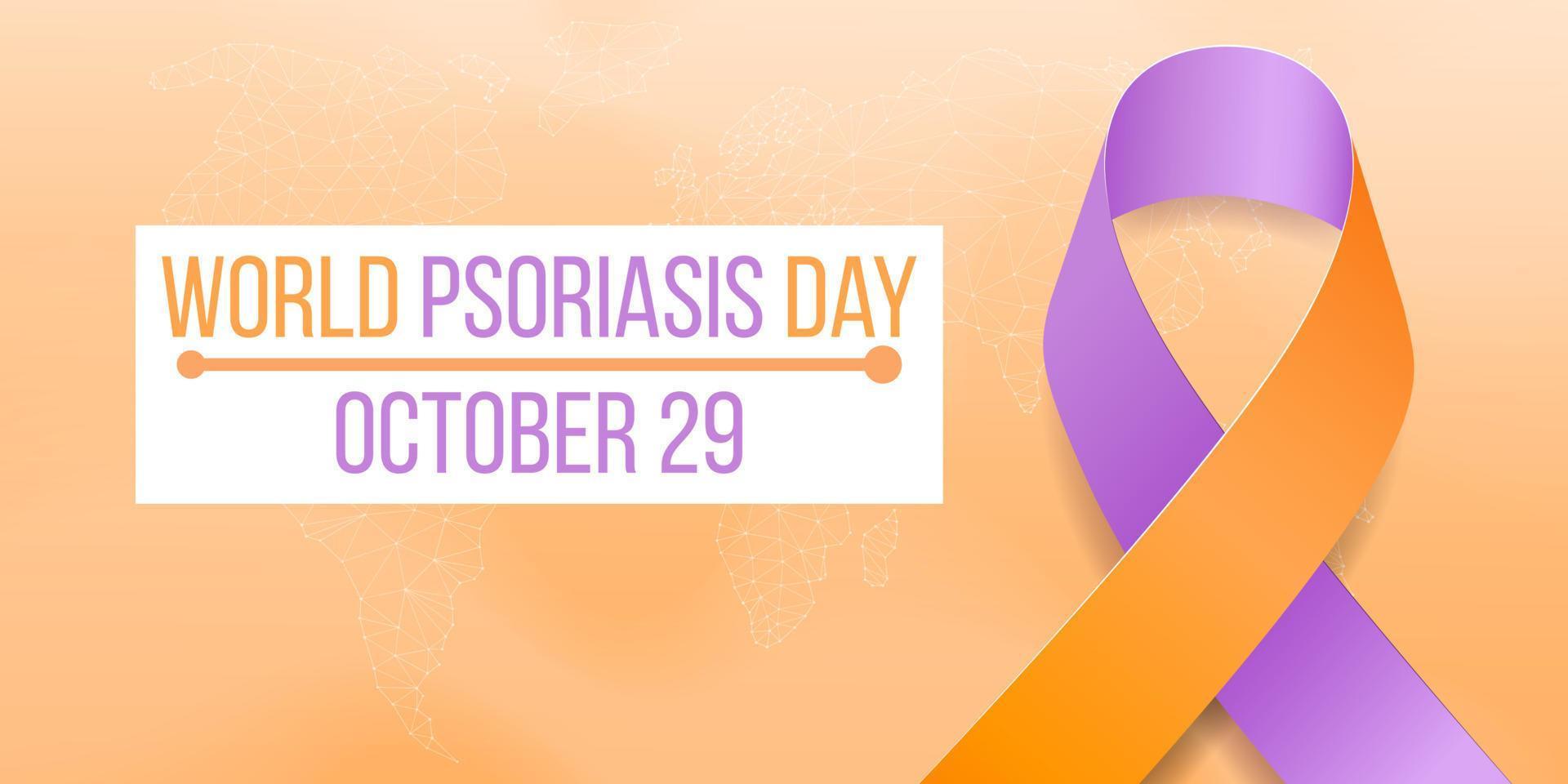 concepto del día mundial de la conciencia de la psoriasis. plantilla de banner con conciencia de cinta lavanda y naranja. ilustración vectorial vector