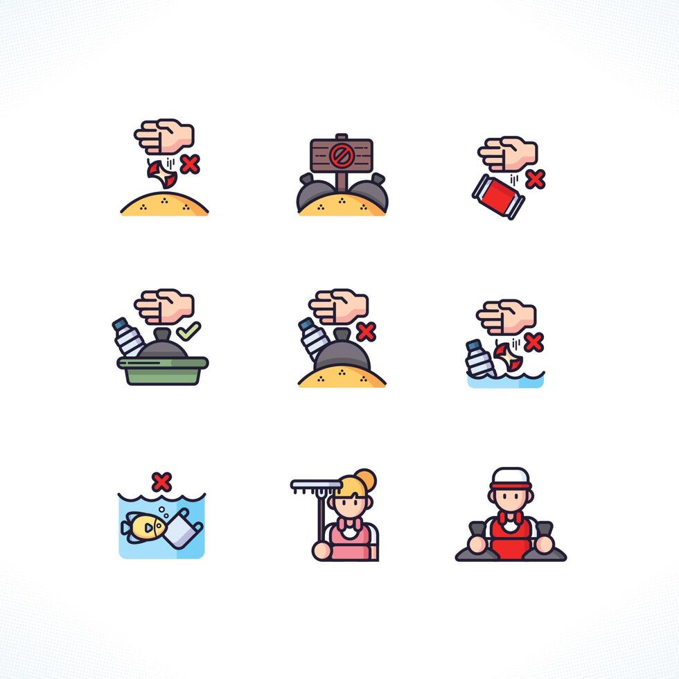 Beach Cleaning Icon Set vector