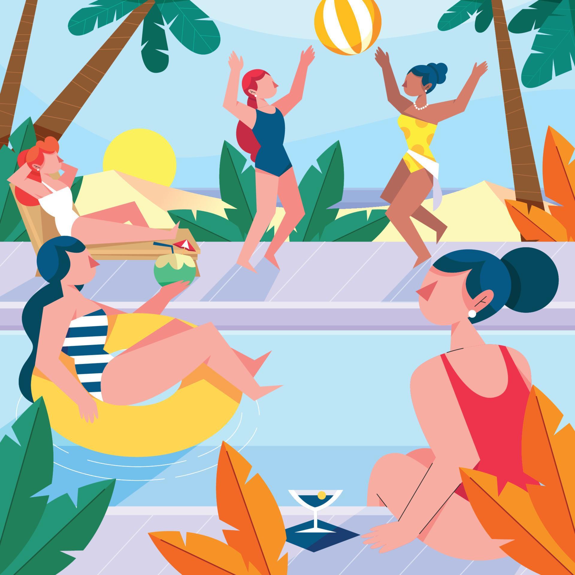 Summer Pool Party With Friends 7328339 Vector Art at Vecteezy