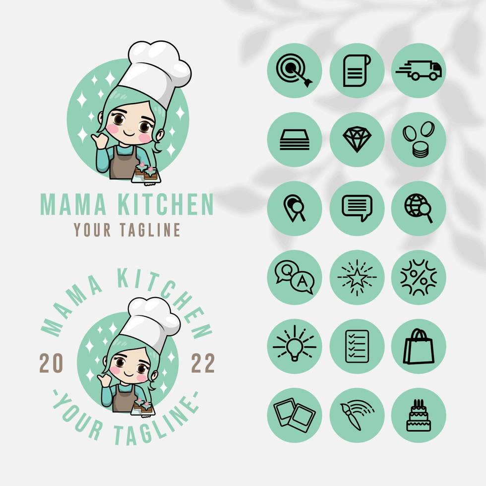 chef kitchen logo for food restaurant and cafe template with icon vector