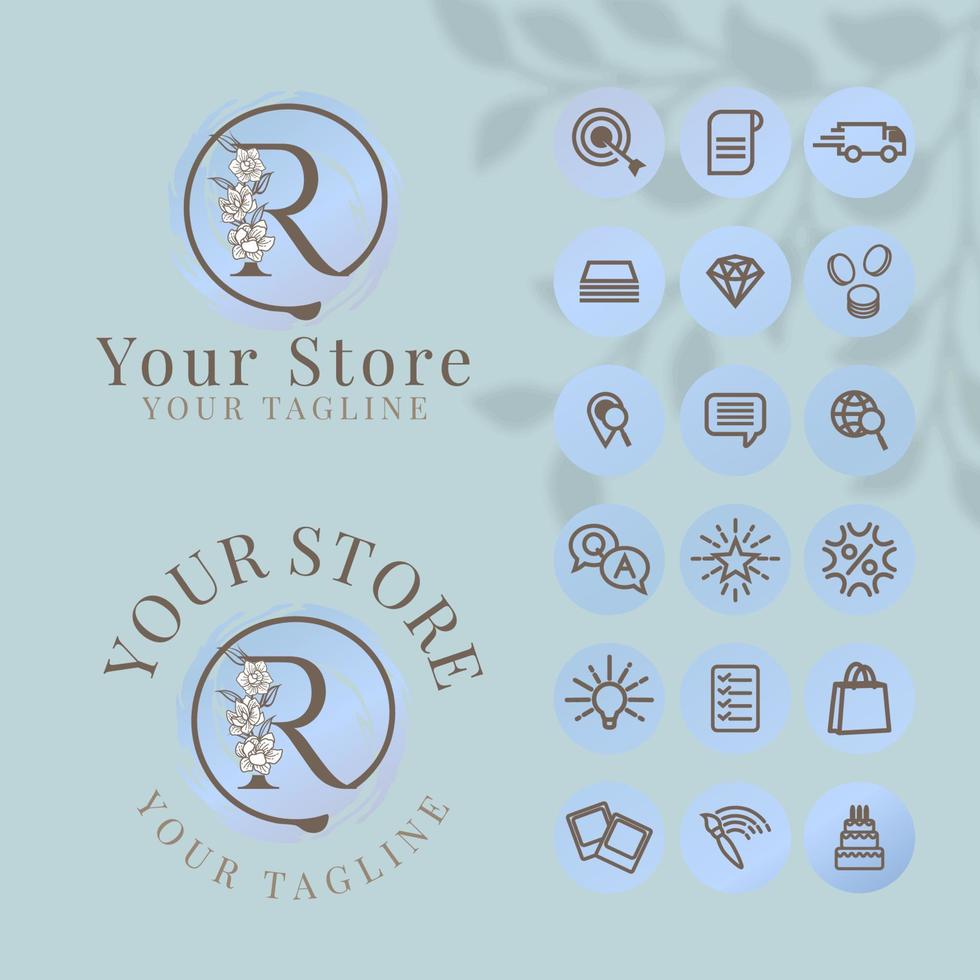 initial r logo with icon social media template for fashion branding vector