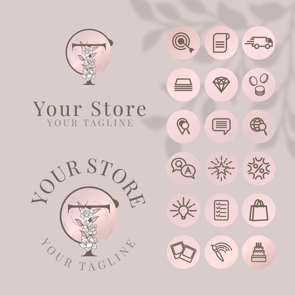 initial t logo with icon social media template for fashion branding vector