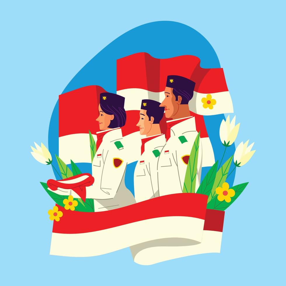 Paskibraka with Indonesian National Flag vector