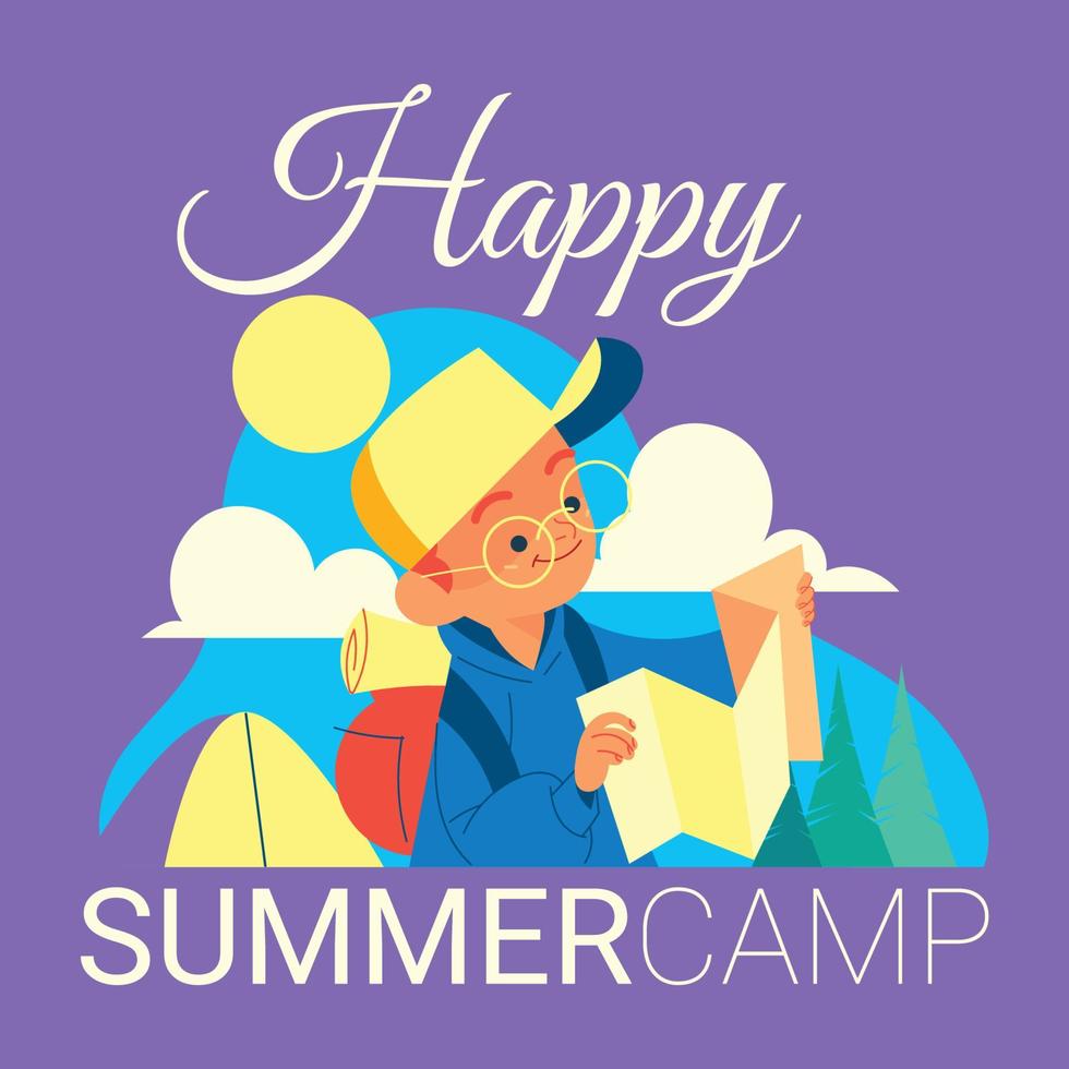niños alegres en campamento de verano vector