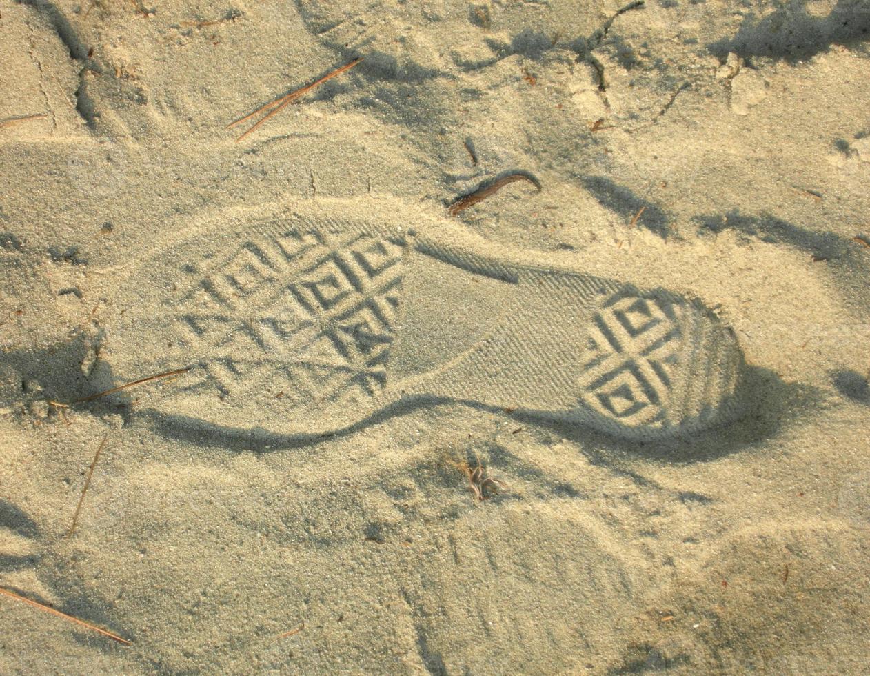 Footprint in sand on the beach photo