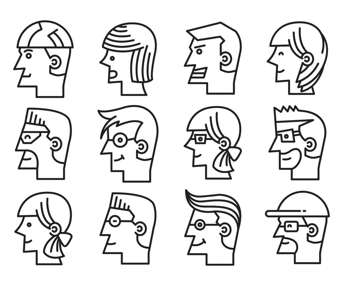 people face profile avatars set vector