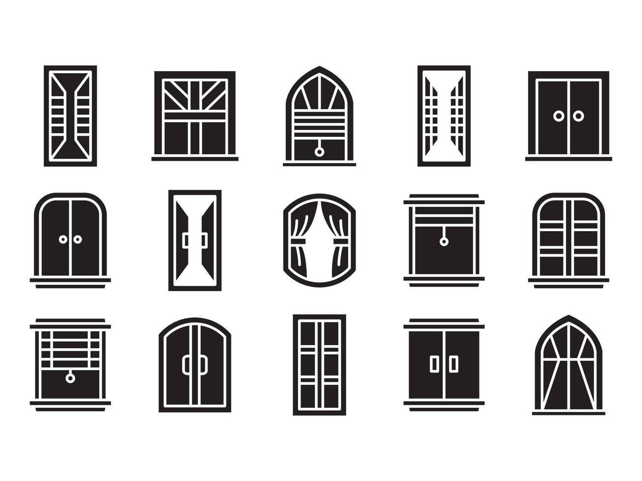 window and curtain glyph icons set vector