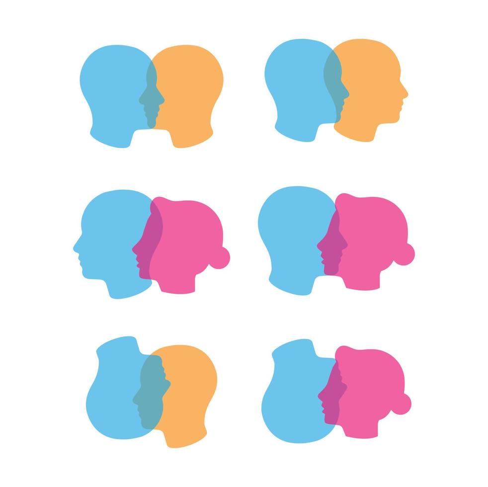 psychology heads icons on white vector