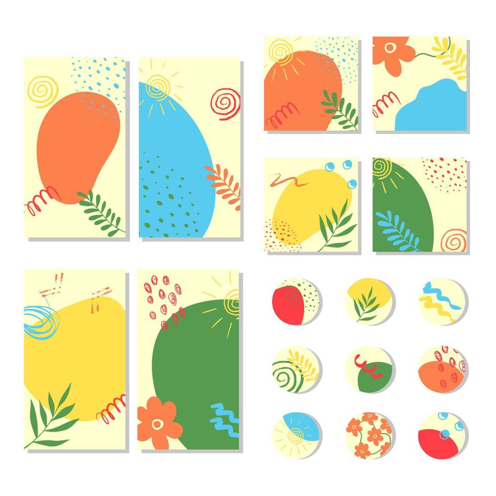 Set of Colorful Story Posts and Highlights for the design of Social Networks Promotion on the Internet Art Templates for Social Media Posts Mobile Apps Banners Design and Web Internet ads vector