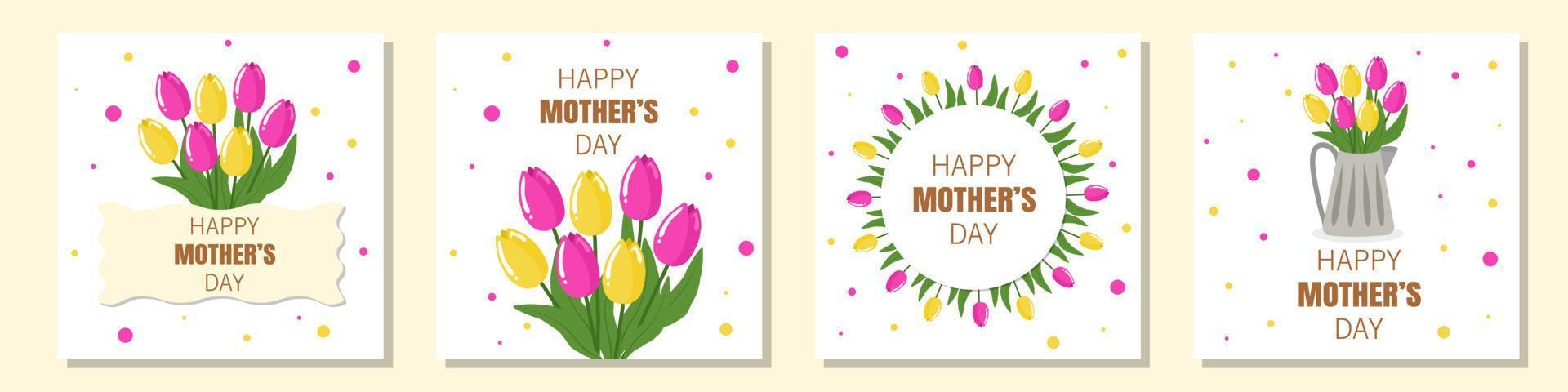 Set Happy Mothers Day Floral Cards Suitable for Social Media Print Decoration Invitation Cards and other Mothers Day Related Activities Vector Illustration