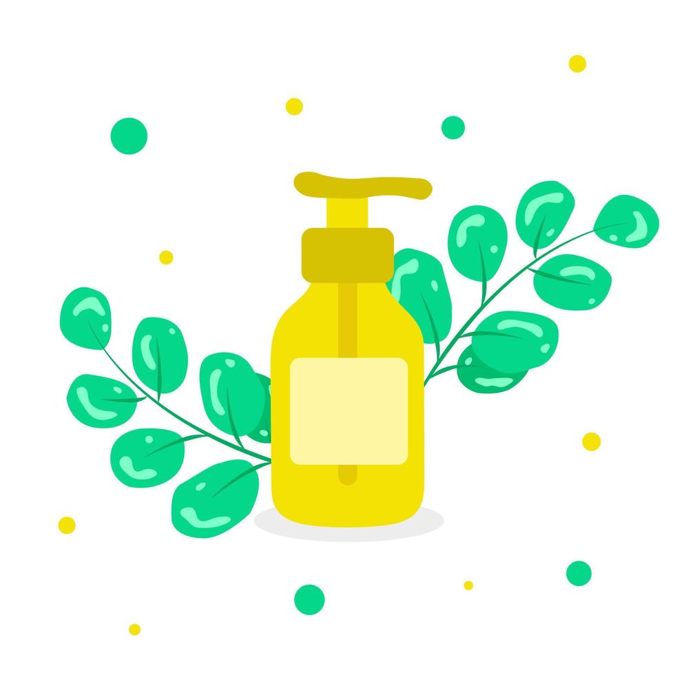 Cosméticos orgánicos naturales a base de hierbas jabones líquidos cosméticos productos ecológicos cuidado de la piel cuerpo y cara cuidado de la piel cabello y uñas vector