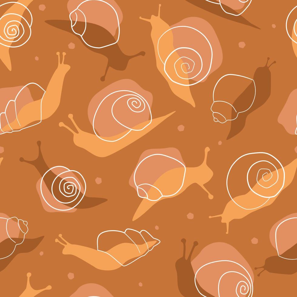 Seamless pattern with slug snails. Abstract simple linear animal print. Vector graphics.