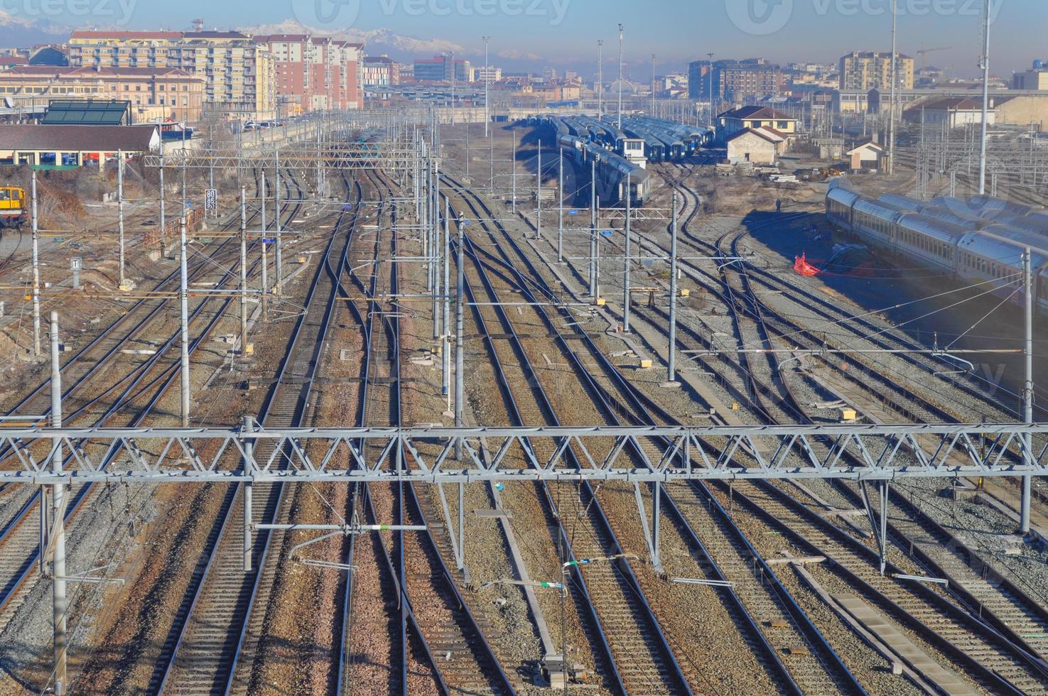 Railway or railroad tracks for train transportation photo