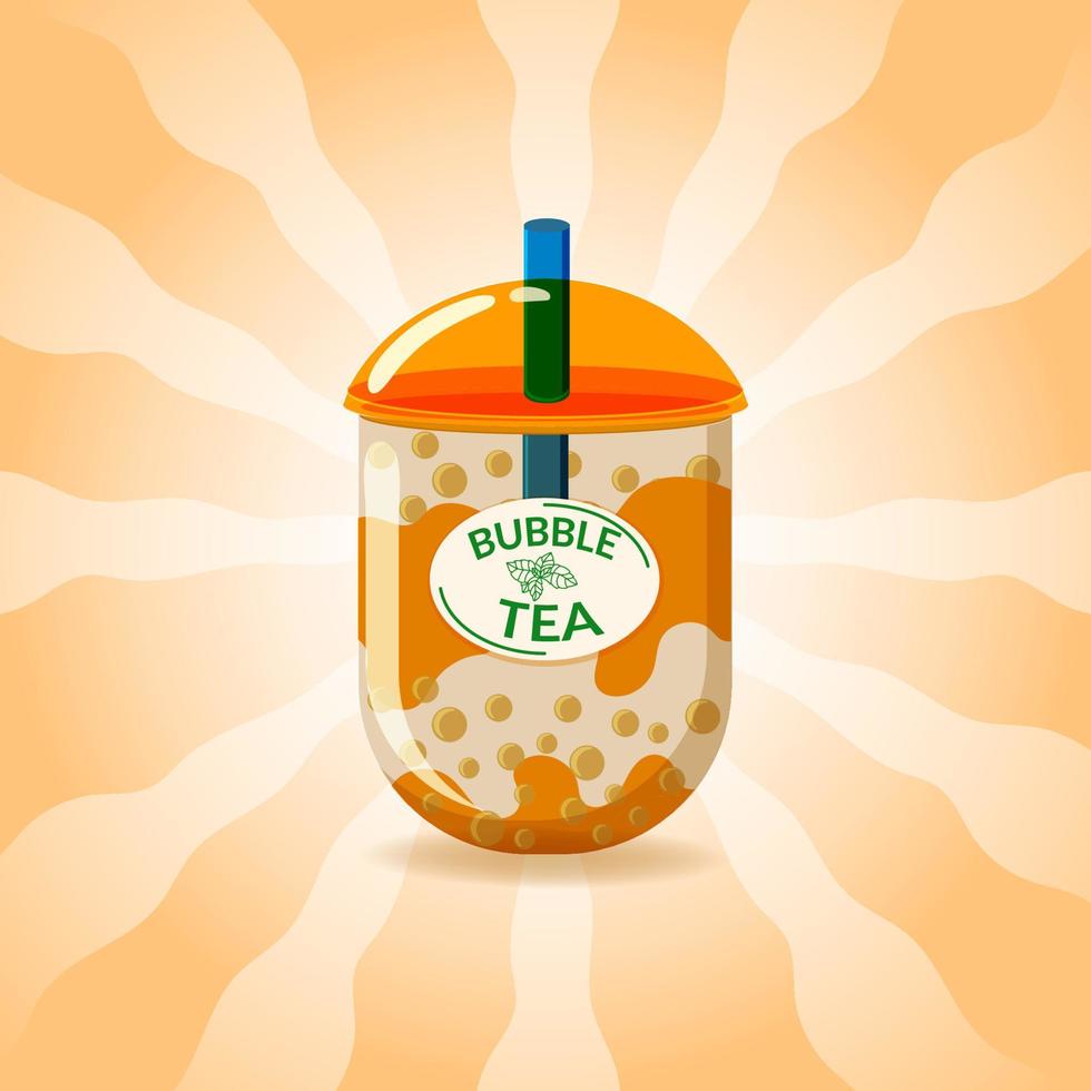 A cup of sweet bubbly. Tea with tapioca pearls. Tea with mixed fruit flavors. Strawberry and blueberry. Asian Taiwanese beverage. Colorful colored fashion vector illustration. Cartoon style. Flat