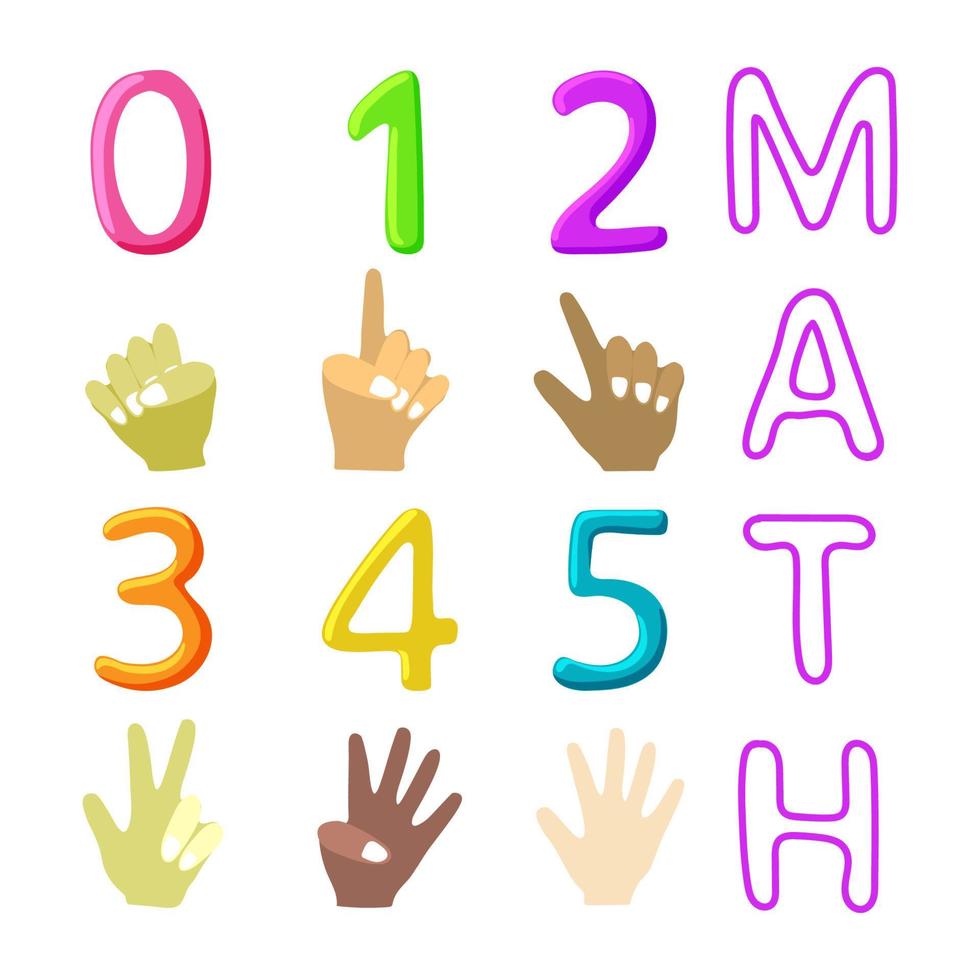 Set of numbers to 5 and finger counting for mental math school, studio, math course, creative children. Math. Modern design vector illustration concept for web and mobile website development