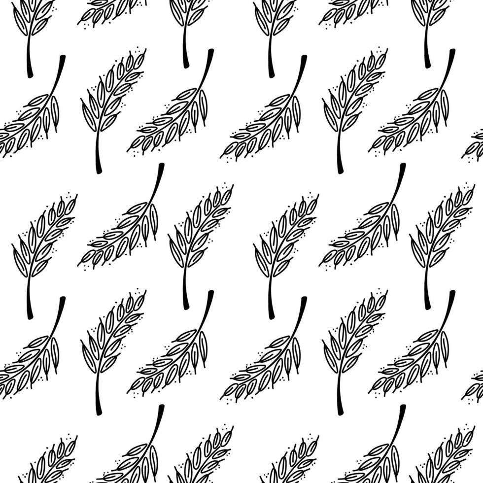 Seamless pattern of wheat ears, hand-drawn in sketch style. Wheat, oats. Monochrome. Symbol of baked goods. Simple vector illustration