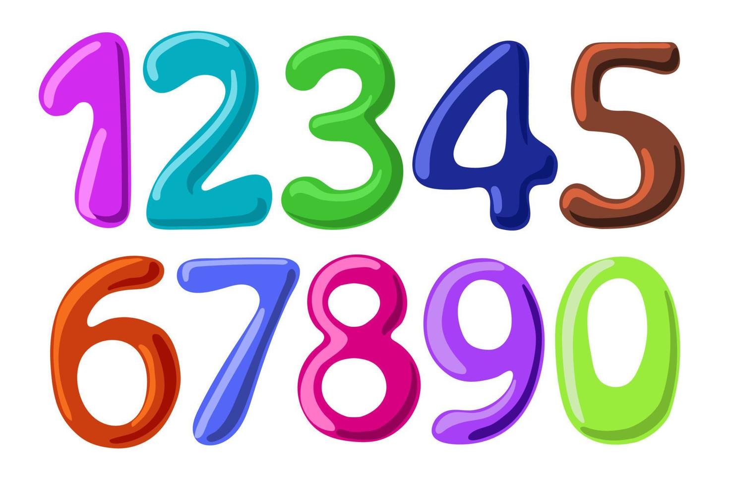 Colorful cartoon numbers for children, greeting card template. Arabic numerals in different colors. Vector illustration