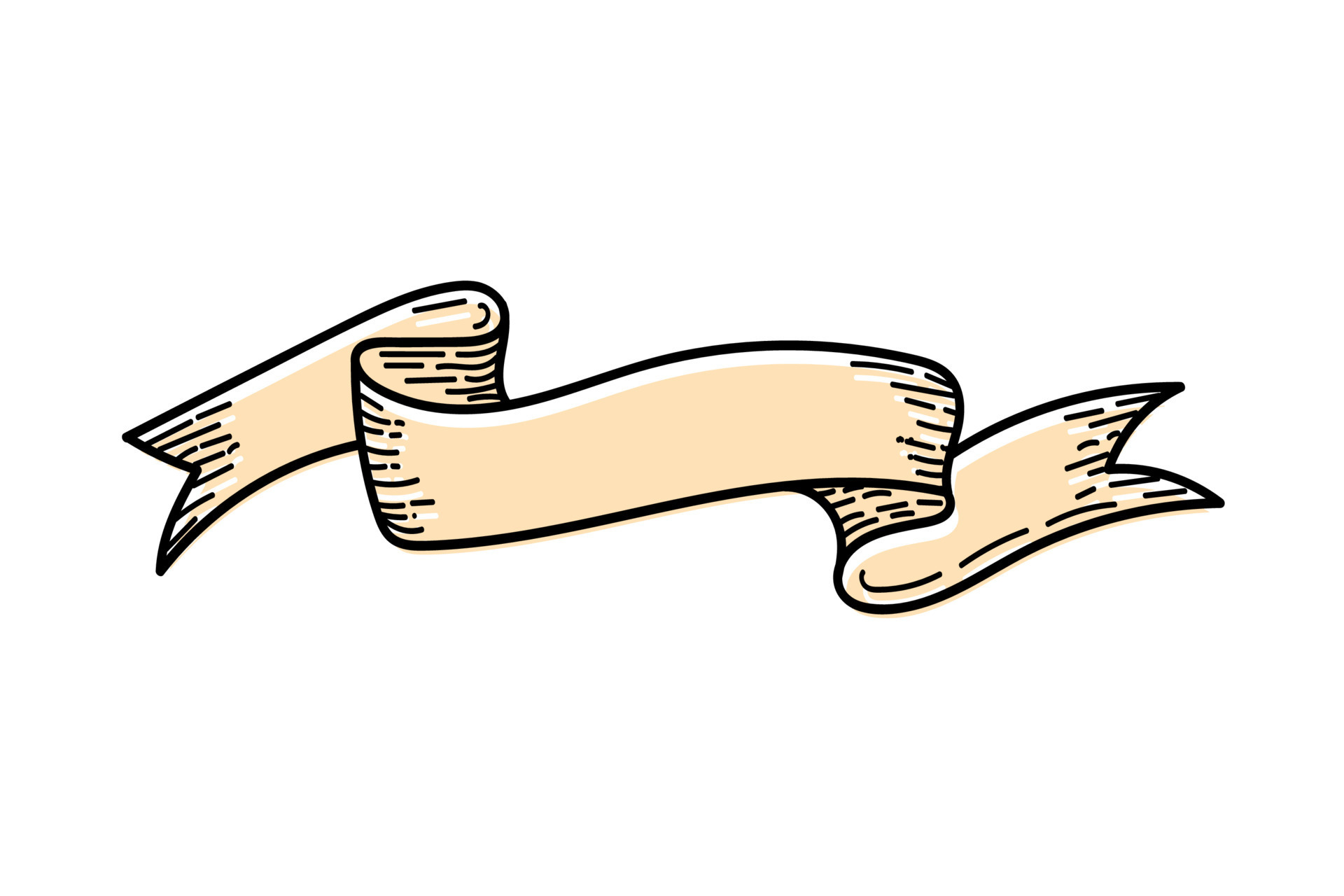 Emblem in the form of a ribbon. Handdrawn doodle sketch element. A