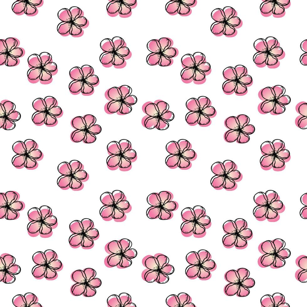 Seamless hibiscus flower pattern, hand-drawn in sketch style. Tropical flower. Tropics. Summer. Flowers. Simple vector illustration