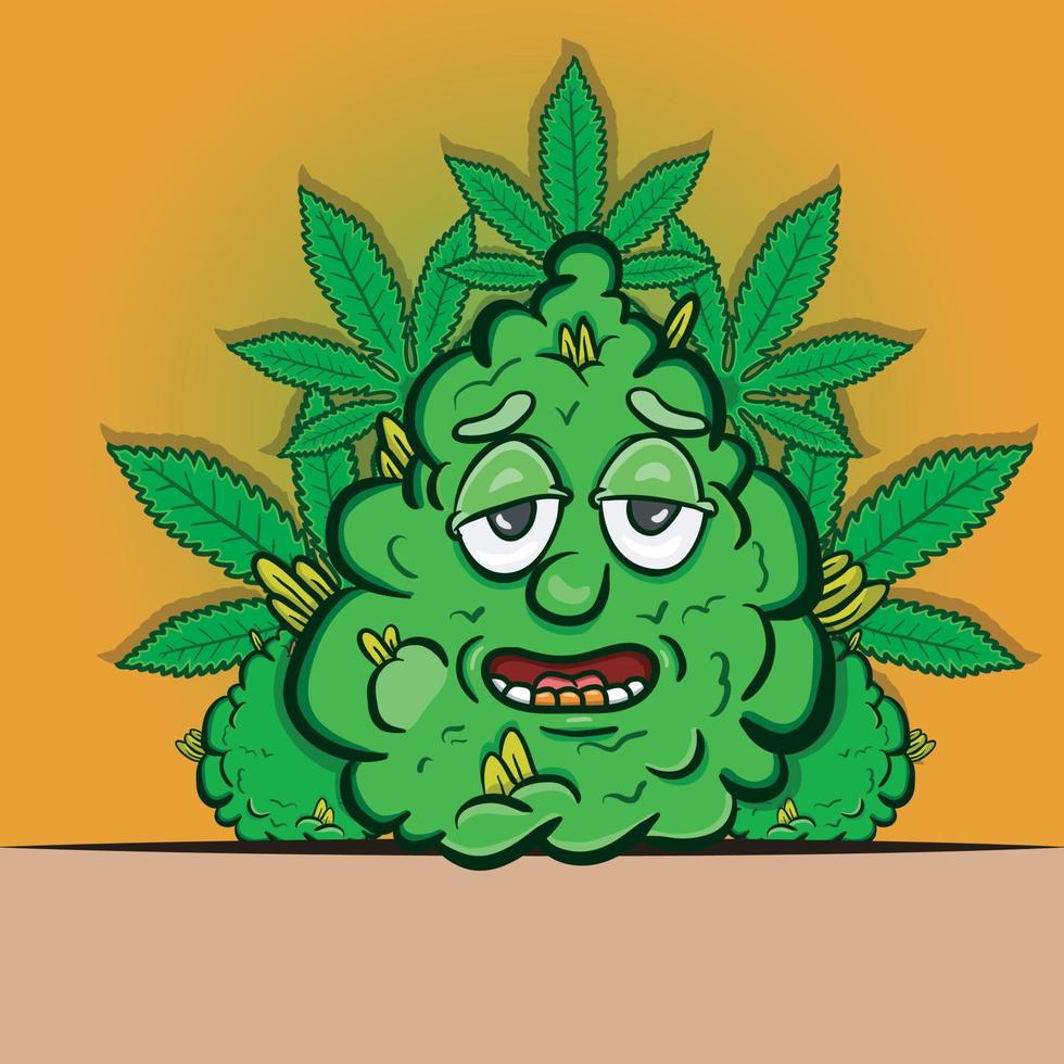 Mascot of Marijuana Cartoon With Cannabis Background. Vector Clip Art.