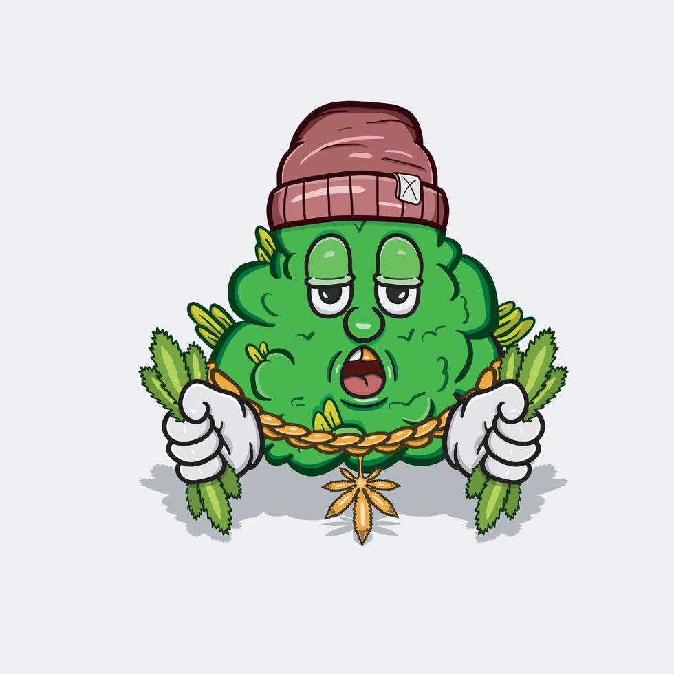 la mascota de dibujos animados geniales de marihuana trae cannabis. imágenes prediseñadas vectoriales. vector
