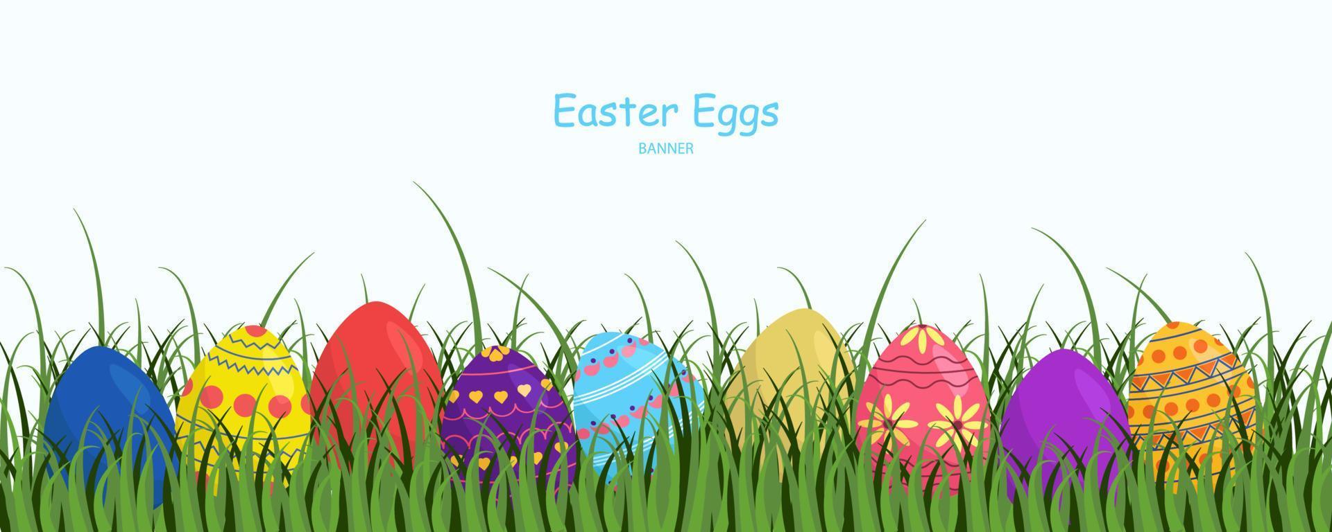 Set of Vector Easter Eggs in a Grass