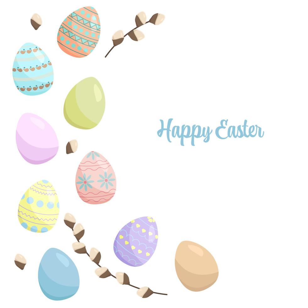 Decorative Vector Easter Card With Easter Eggs And Willow Branches