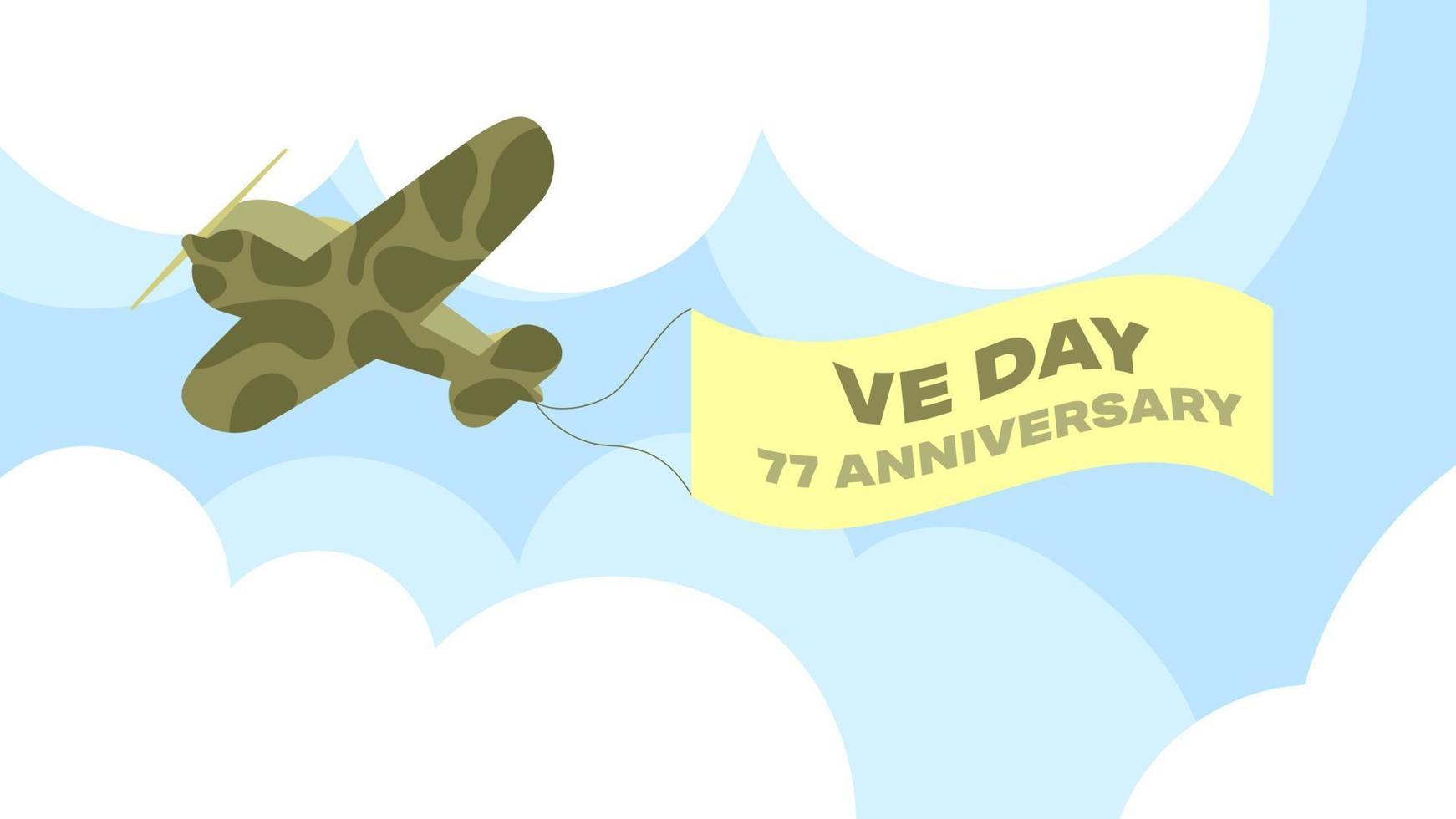 VE Day Vector Illustration With Plane in a Sky