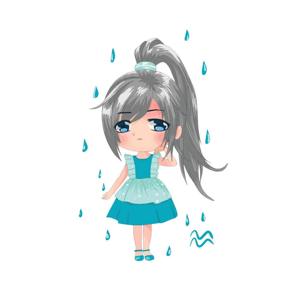 Aquarius Zodiac Sign Chibi illustration vector