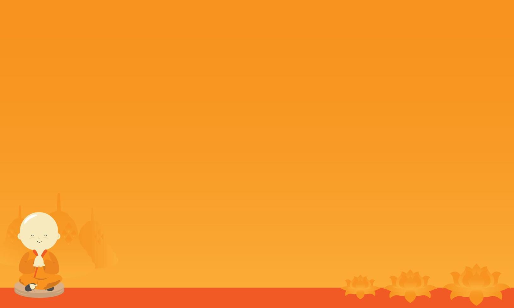 Vesak Day Background and Copy Space Area with Little Monk, Stupa, and Lotus Flower. Suitable for Vesak day events vector