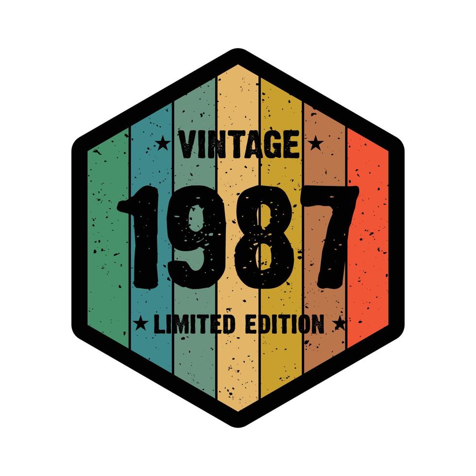 Diseño de camiseta retro vintage de 1987, vector