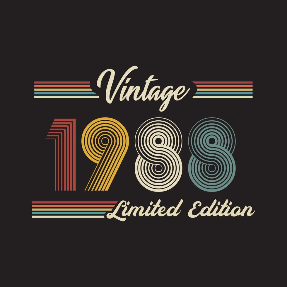 vector de diseño de camiseta de edición limitada retro vintage de 1988