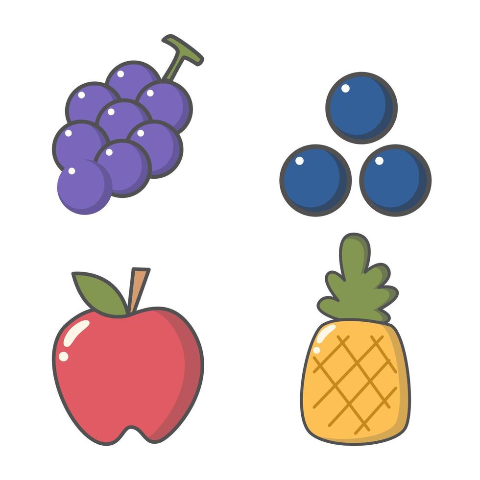 lindo doodle frutas imágenes prediseñadas vector