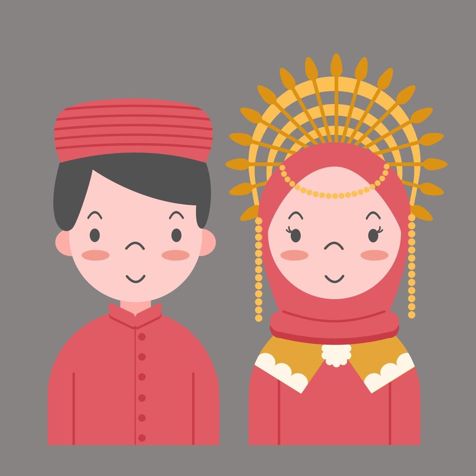 West sumatra wedding couple avatar vector