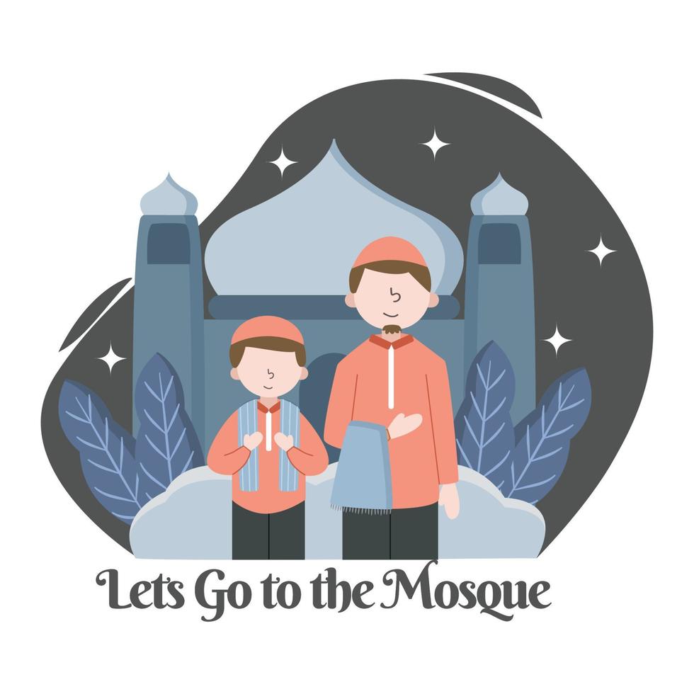 Hand drawn go to mosque illustration vector