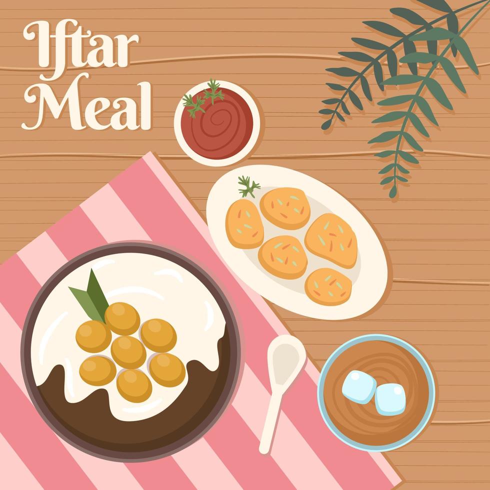 ilustración de comida plana iftar vector