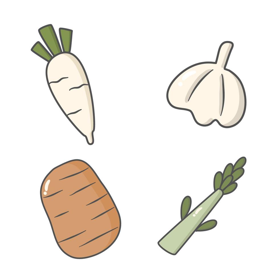 Hand drawn cute doodle vegetables vector