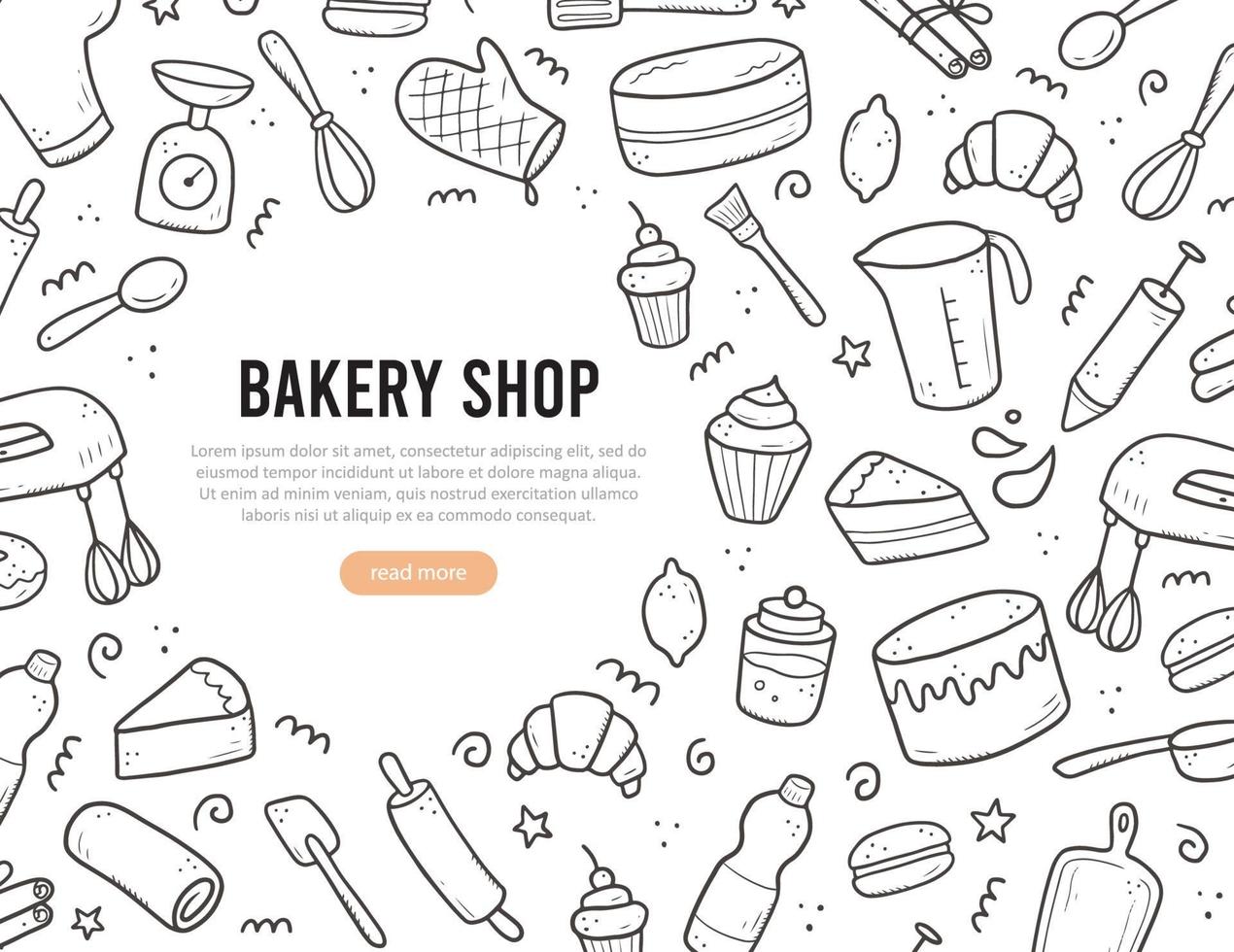 Hand drawn set of baking and cooking tools vector