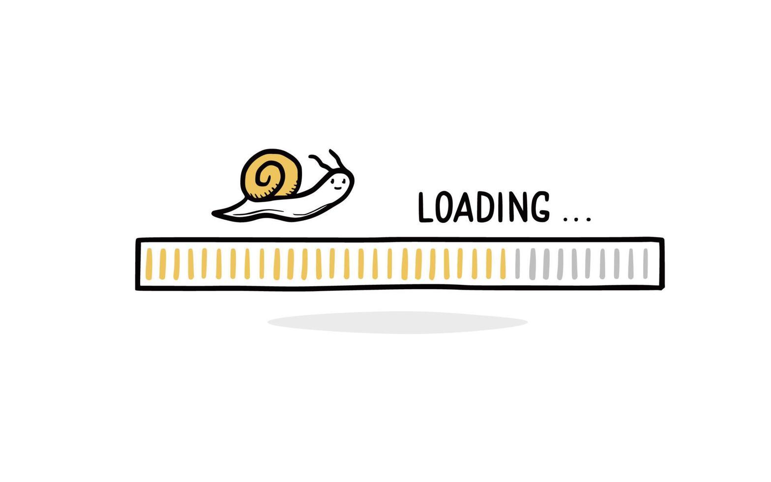 Slow internet loading bar doodle with snail. vector