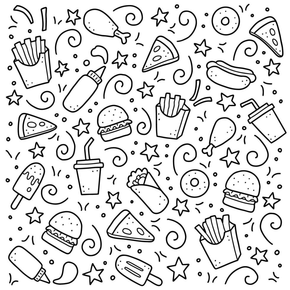 conjunto de doodle de comida rápida dibujado a mano. ilustración vectorial. vector