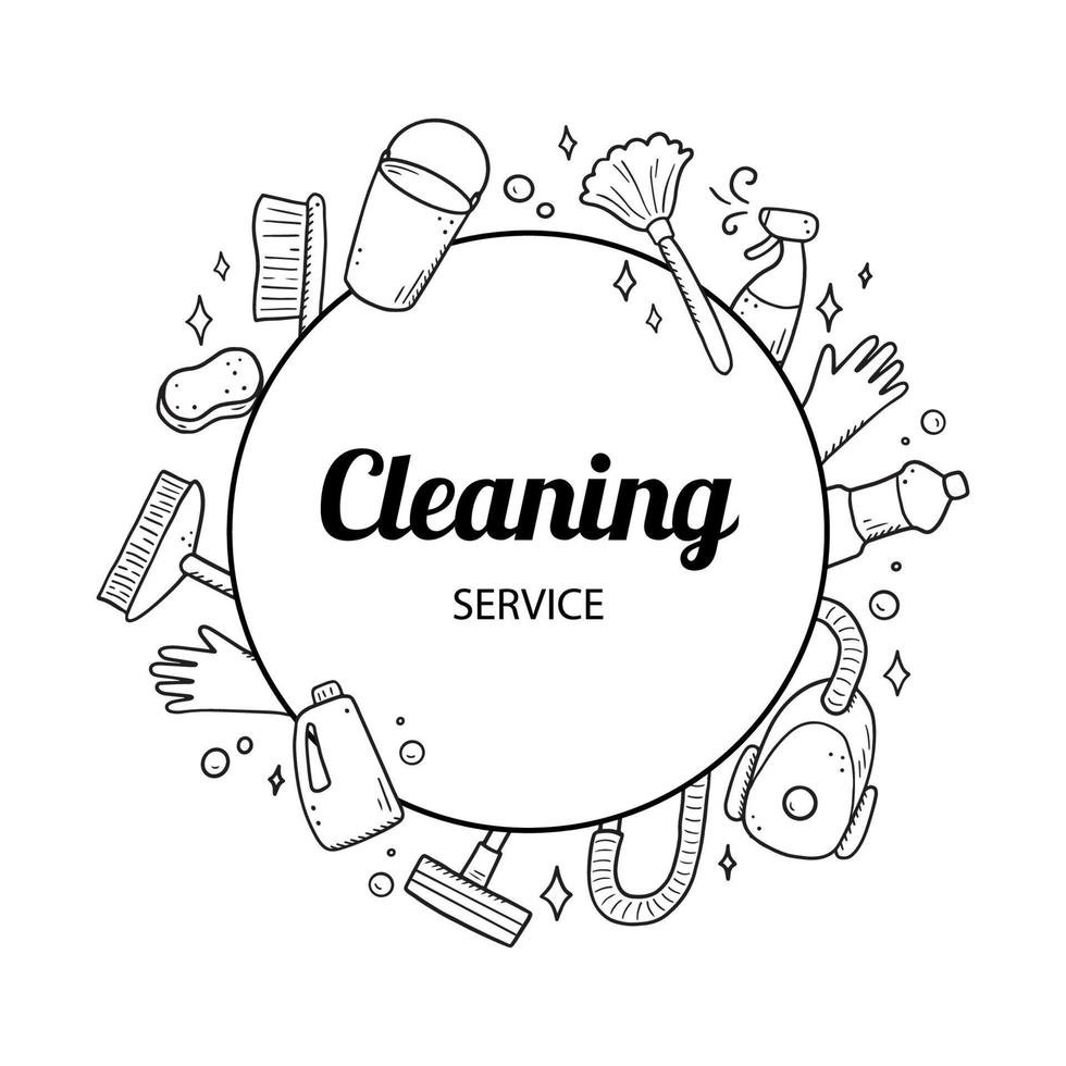 Hand drawn design template of cleaning equipments vector