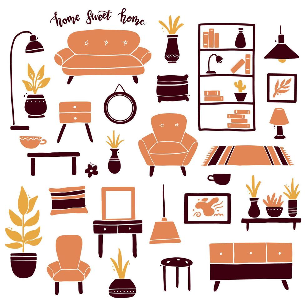Set of living room furniture collection vector