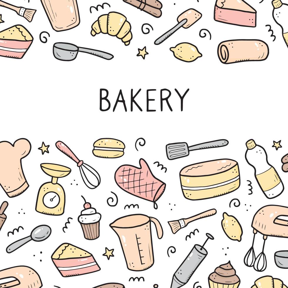 Hand drawn set of baking and cooking tools vector