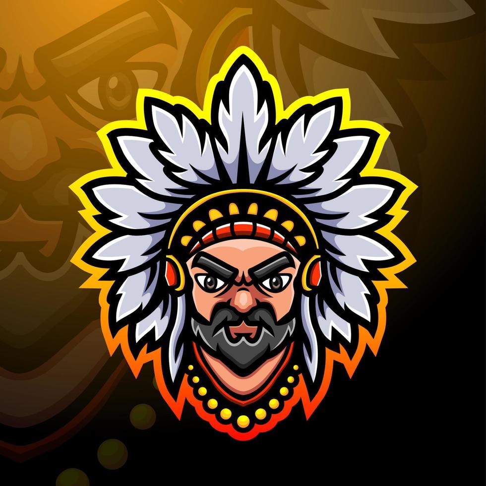 Indian head mascot esport logo design vector