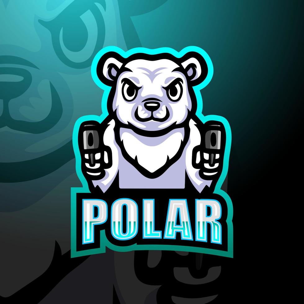 Polar bear gunner mascot esport logo design vector