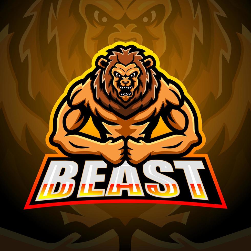 Strong lion mascot esport logo design vector